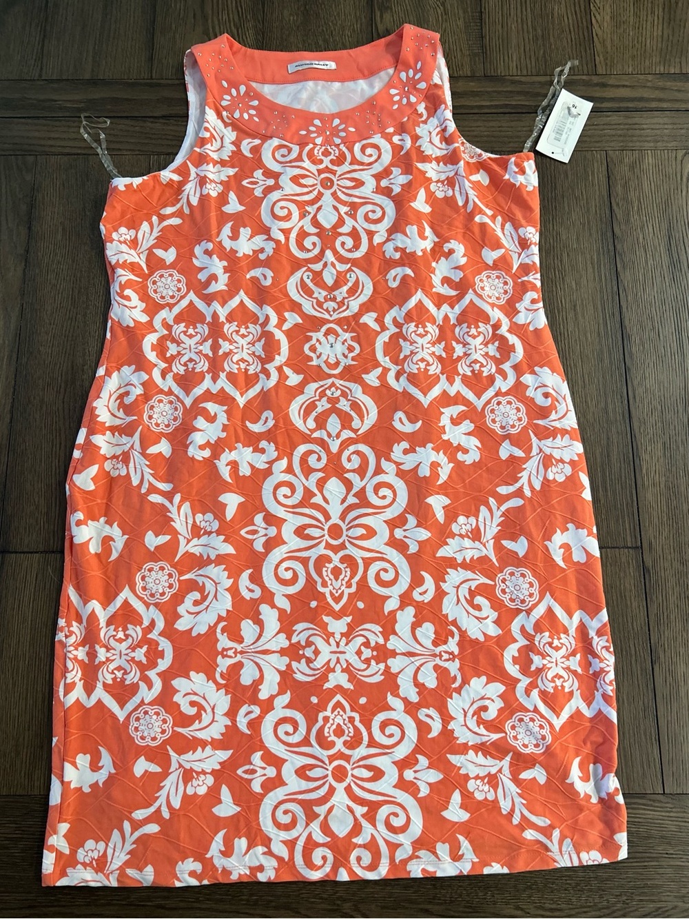 Allison Daily White Floral Print Orange Dress